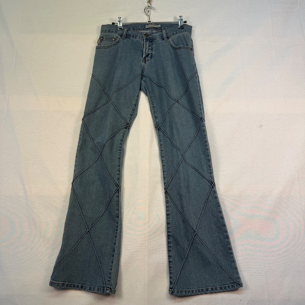 Max Studio Jeans Womens 4 Blue Diamond Seam Flare Leg Denim Y2K Medium Wash
